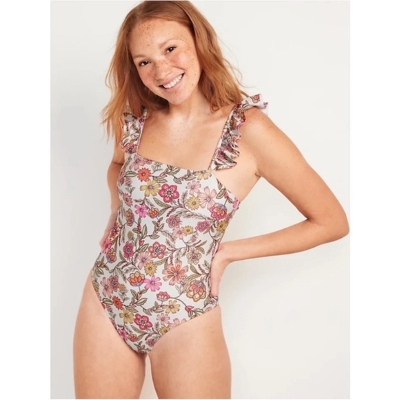 Old Navy Other - Old Navy Square-Neck Ruffled Strap French-Cut One-Piece Swimsuit NWT MEDIUM